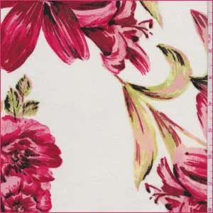 2 3/4 YD PC-Off White/Red Large Floral Rayon Challis Fabric