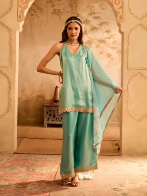 Aasmani Noor Turquoise Blue Embroidered Kurta Set