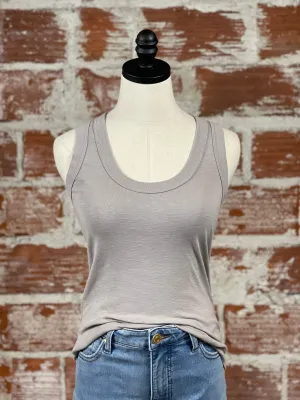 Basic Scoop-Neck Jersey Tank in Light Gray