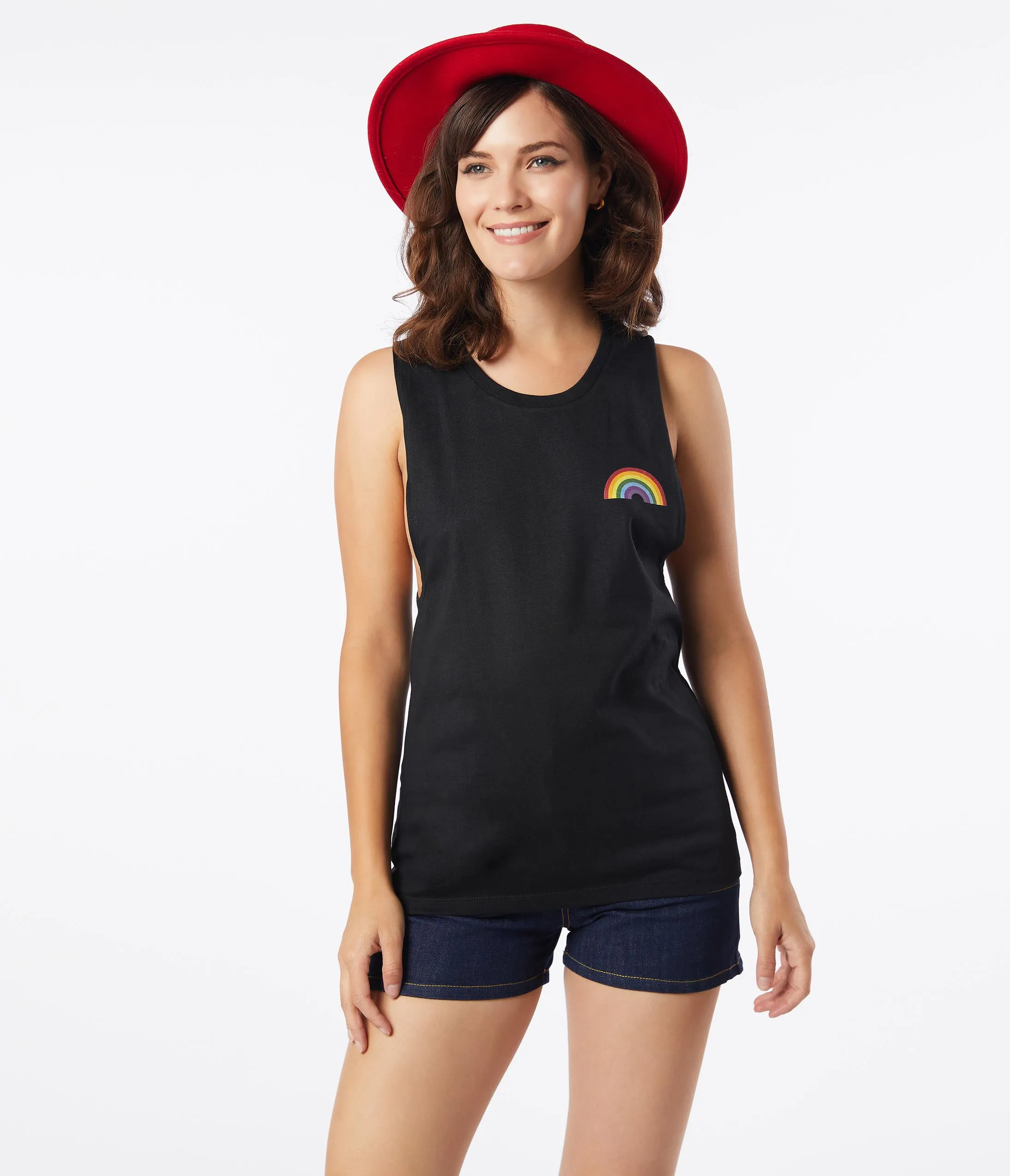 Black Unisex Rainbow Patch Tank Top