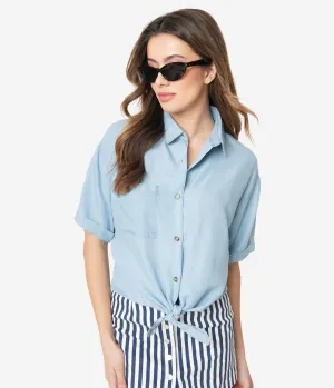 Chambray Button Up Relaxed Top