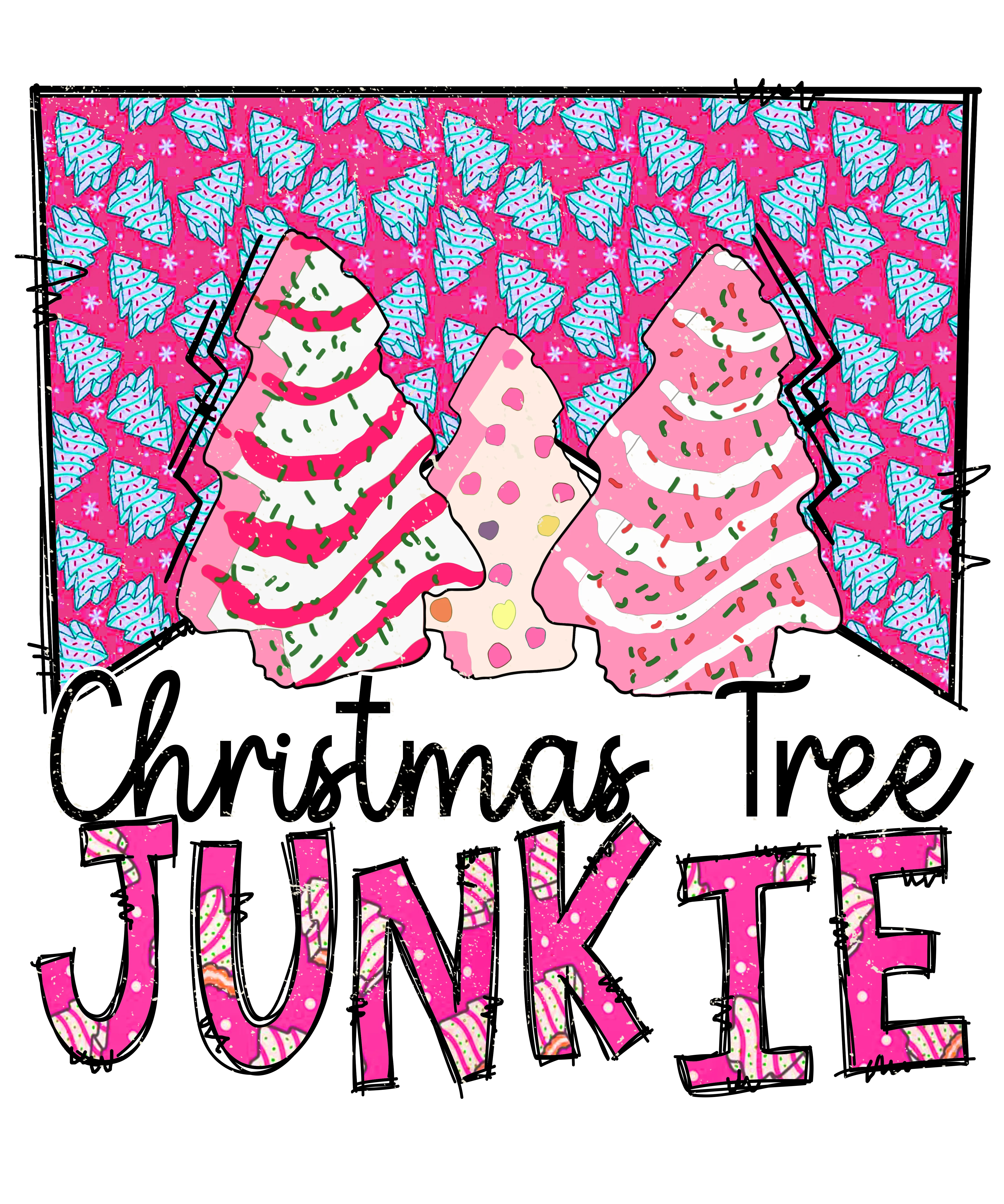 Christmas tree junkie, heat transfer, press and peel