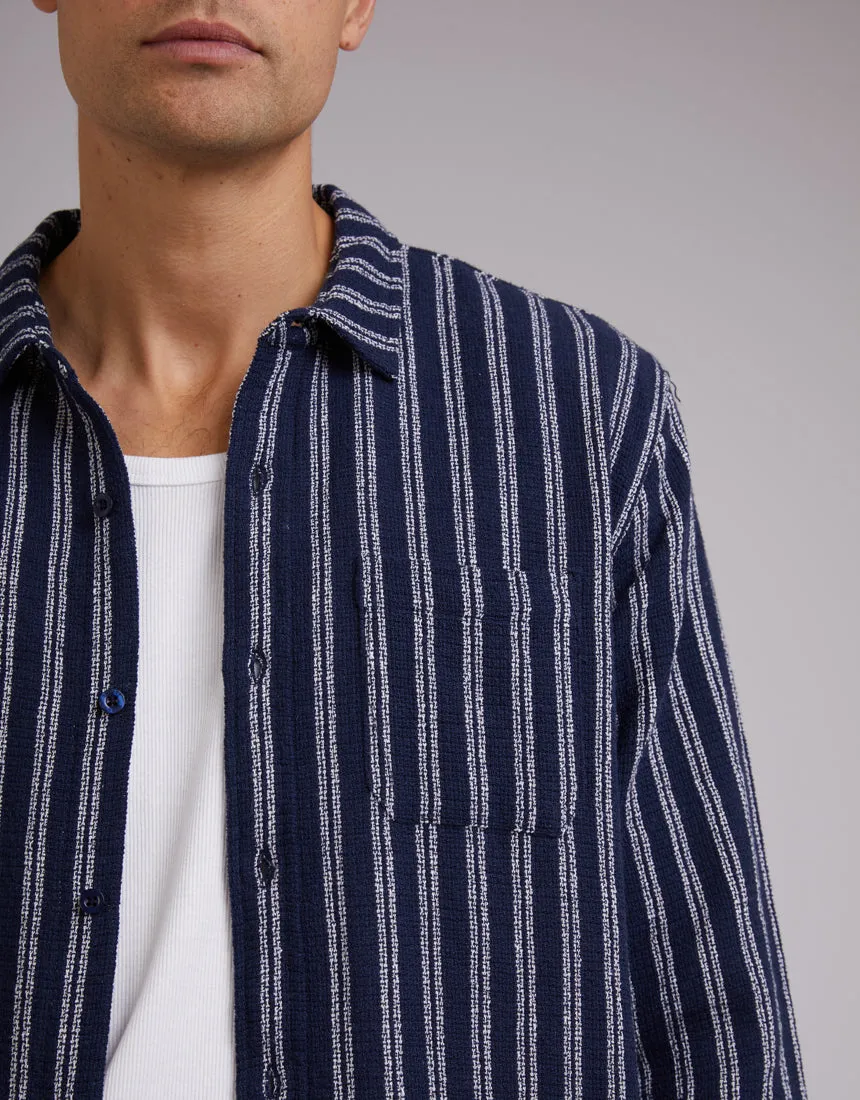 Coen Long Sleeve Shirt Navy Stripe