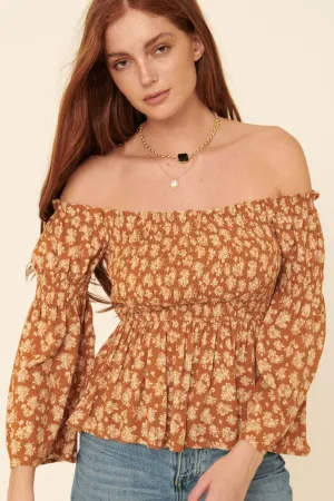 Country Orchard Smocked Floral Off-Shoulder Top