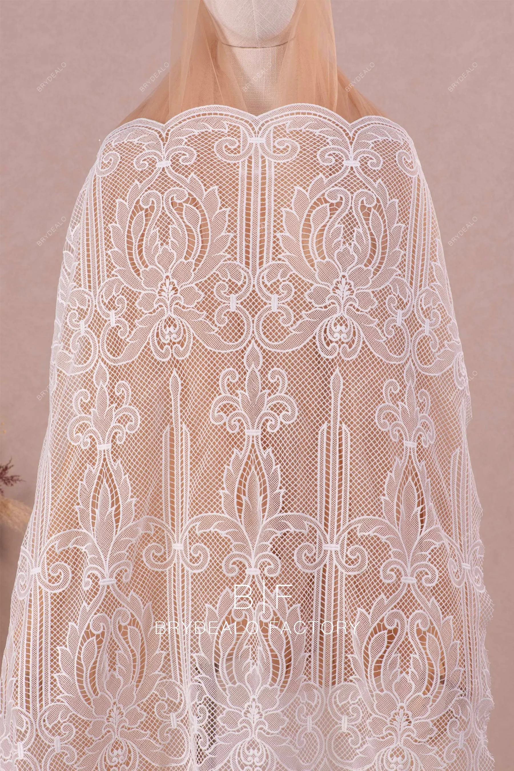 Designer Symmetrical Geometry Pattern Chemical Lace Fabric