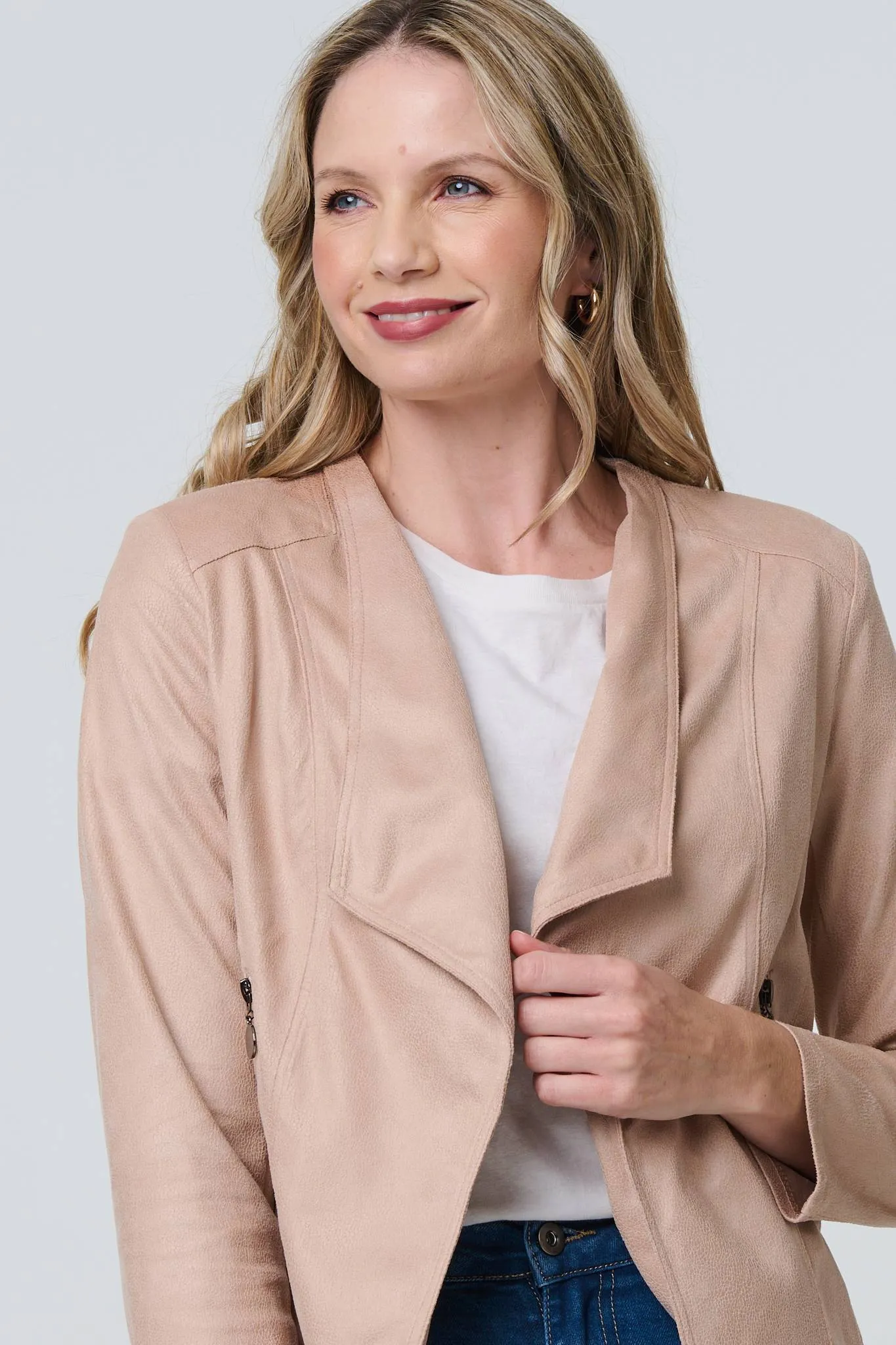 Faux Leather Waterfall Front Crop Jacket