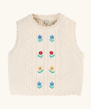 Frugi Marnie Embroidered Tank Top - Pearl/Flowers