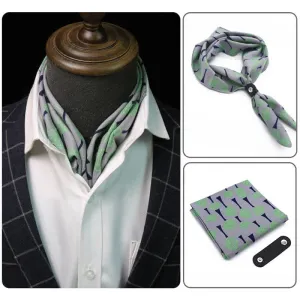 Gray & Green Dandelions Square Scarf with Scarf Buckle