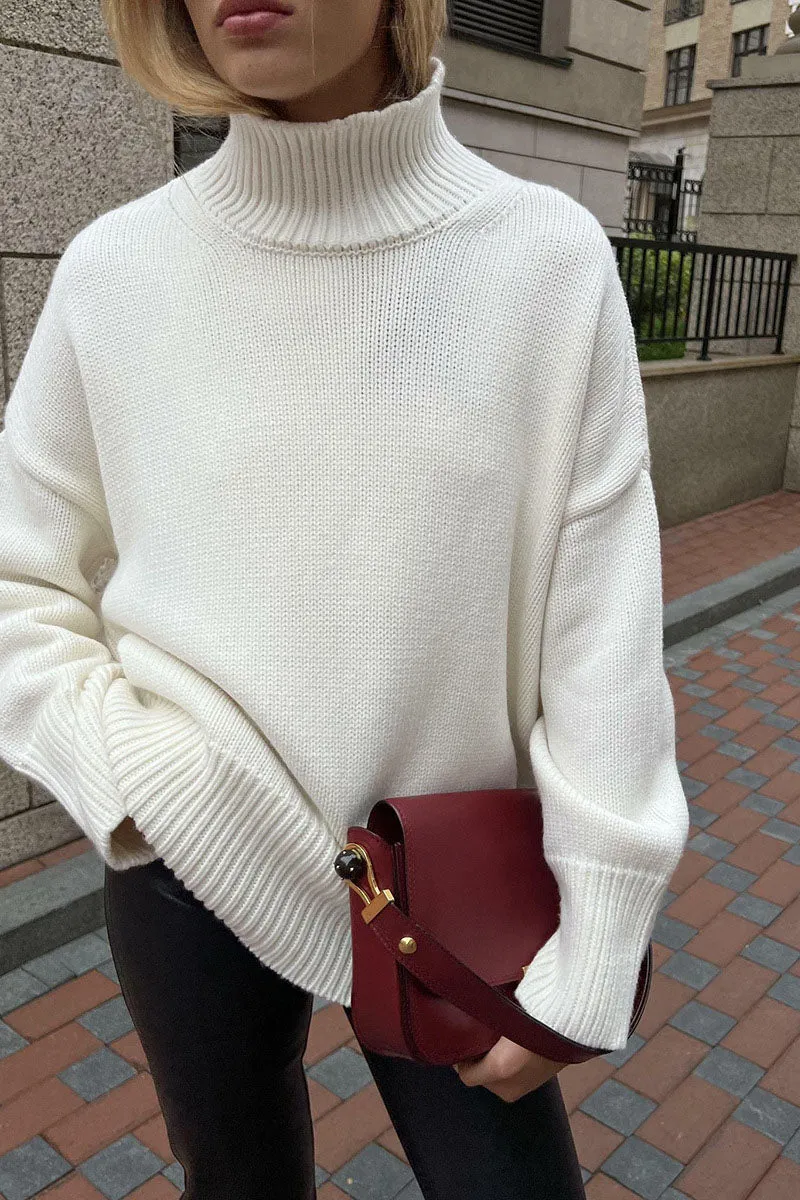 Half turtleneck loose solid color knitted sweater