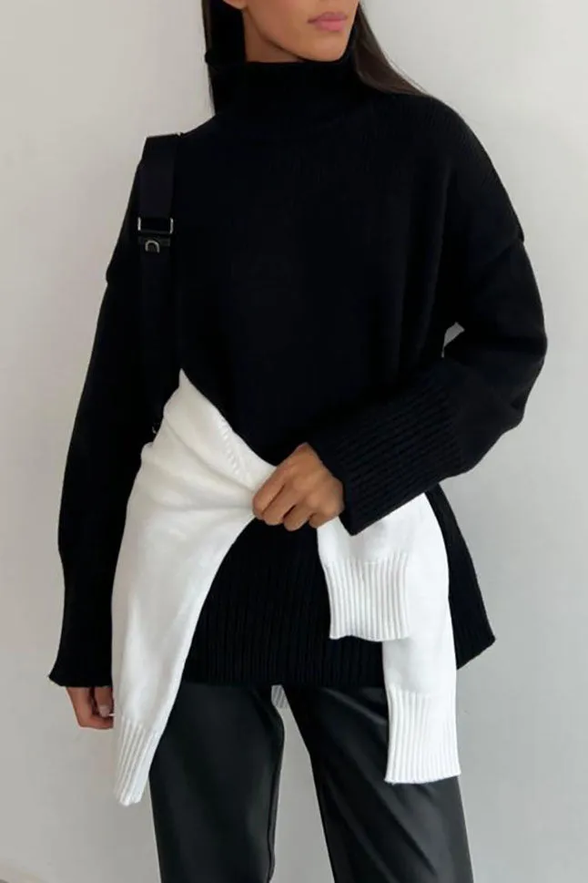 Half turtleneck loose solid color knitted sweater