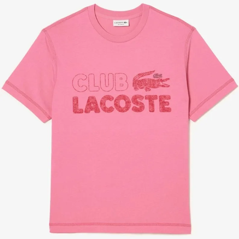 Lacoste French Vintage Print Organic Cotton T Shirt (Pink) TH5440-51