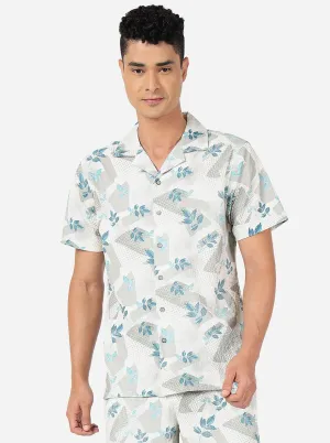 Mint Grey Printed Slim Fit Casual Shirt | JadeBlue