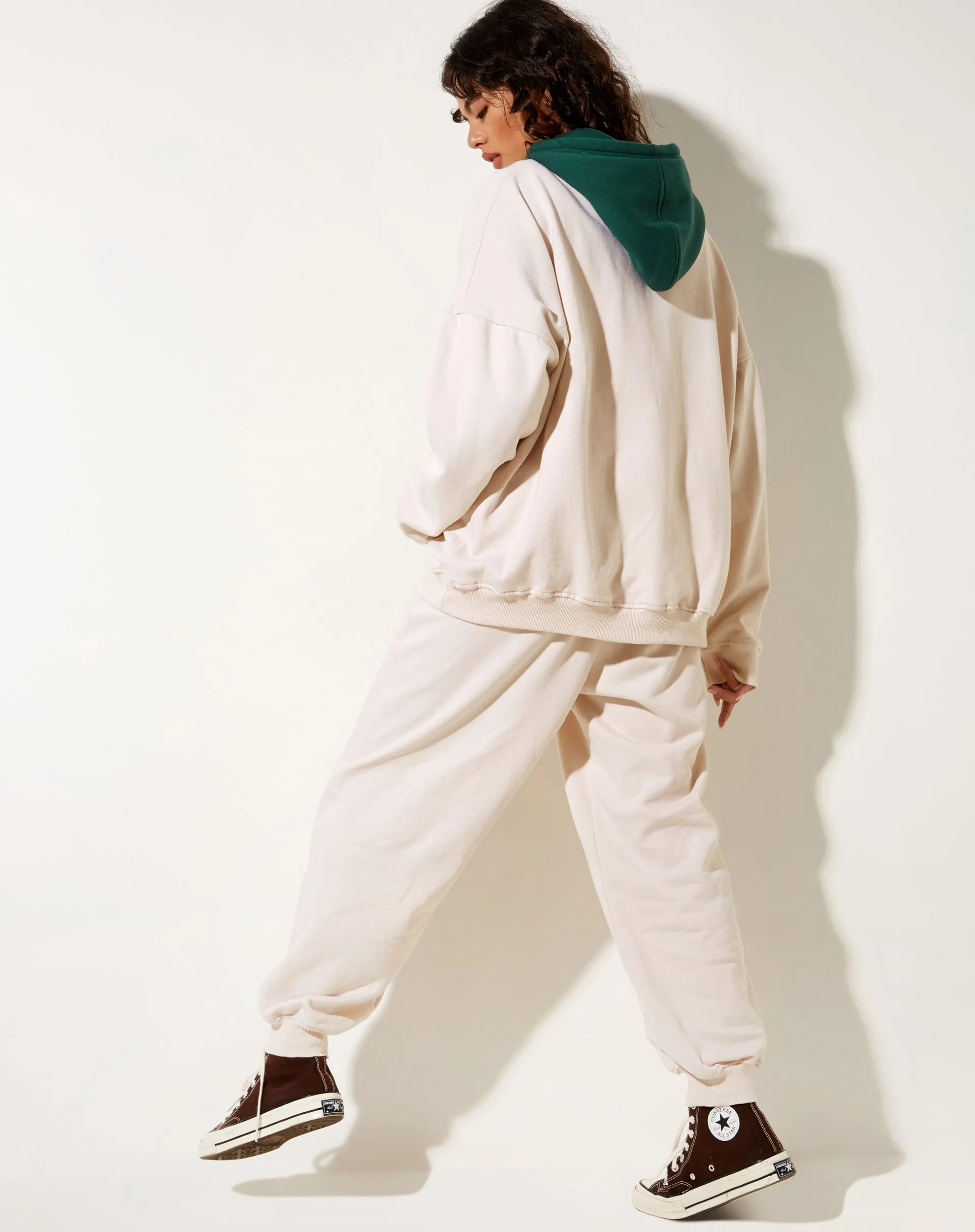 Oversize Hoodie in Forest Green Winter White M Embro