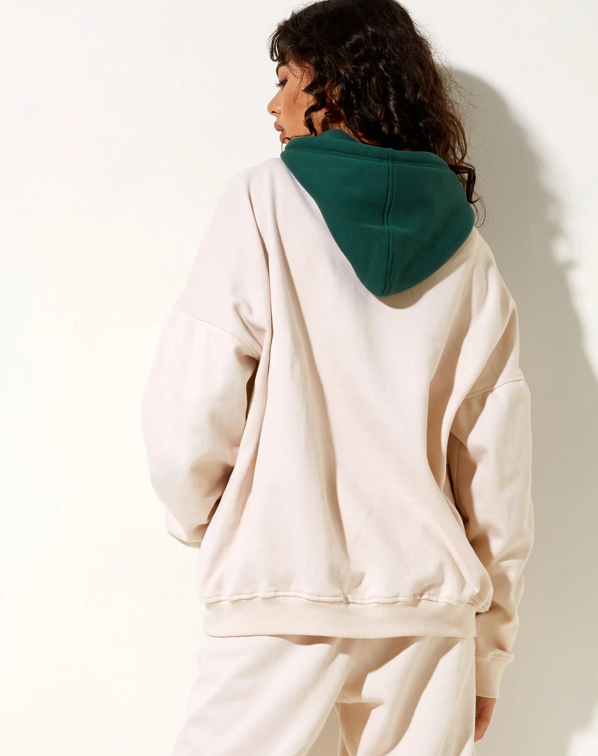 Oversize Hoodie in Forest Green Winter White M Embro