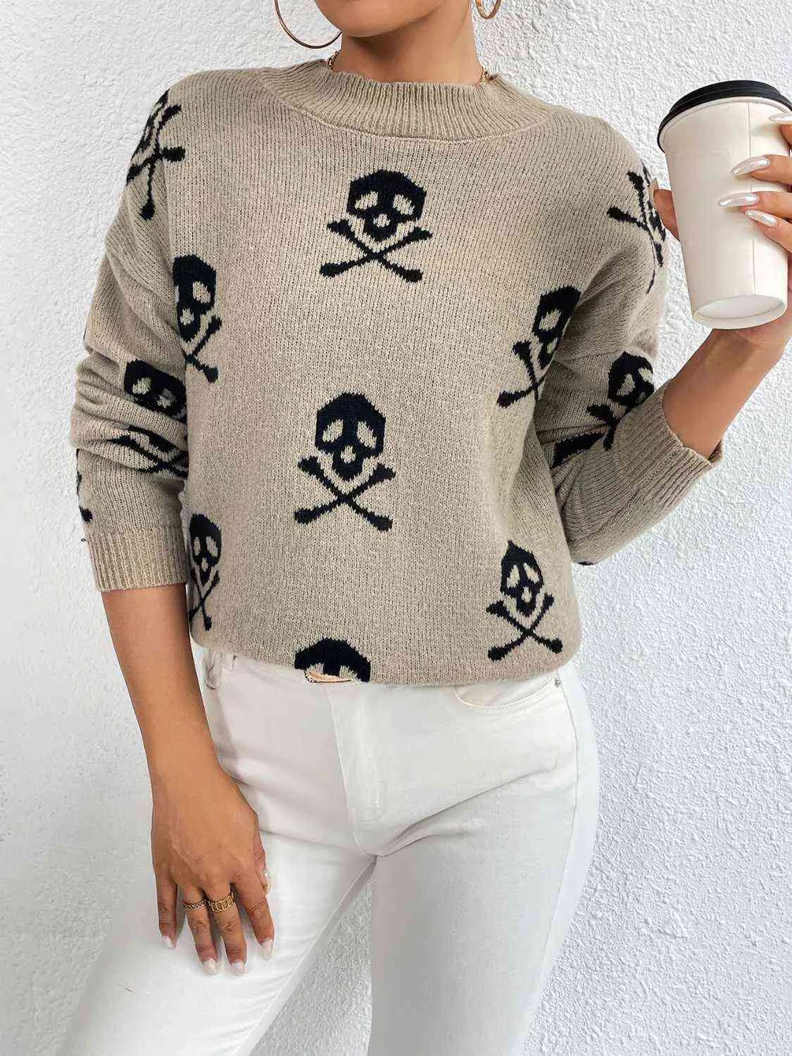 Patterned Drop Shoulder Sweater