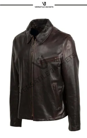 Pull Up Cowhide Leather Jacket with Waxy Finish