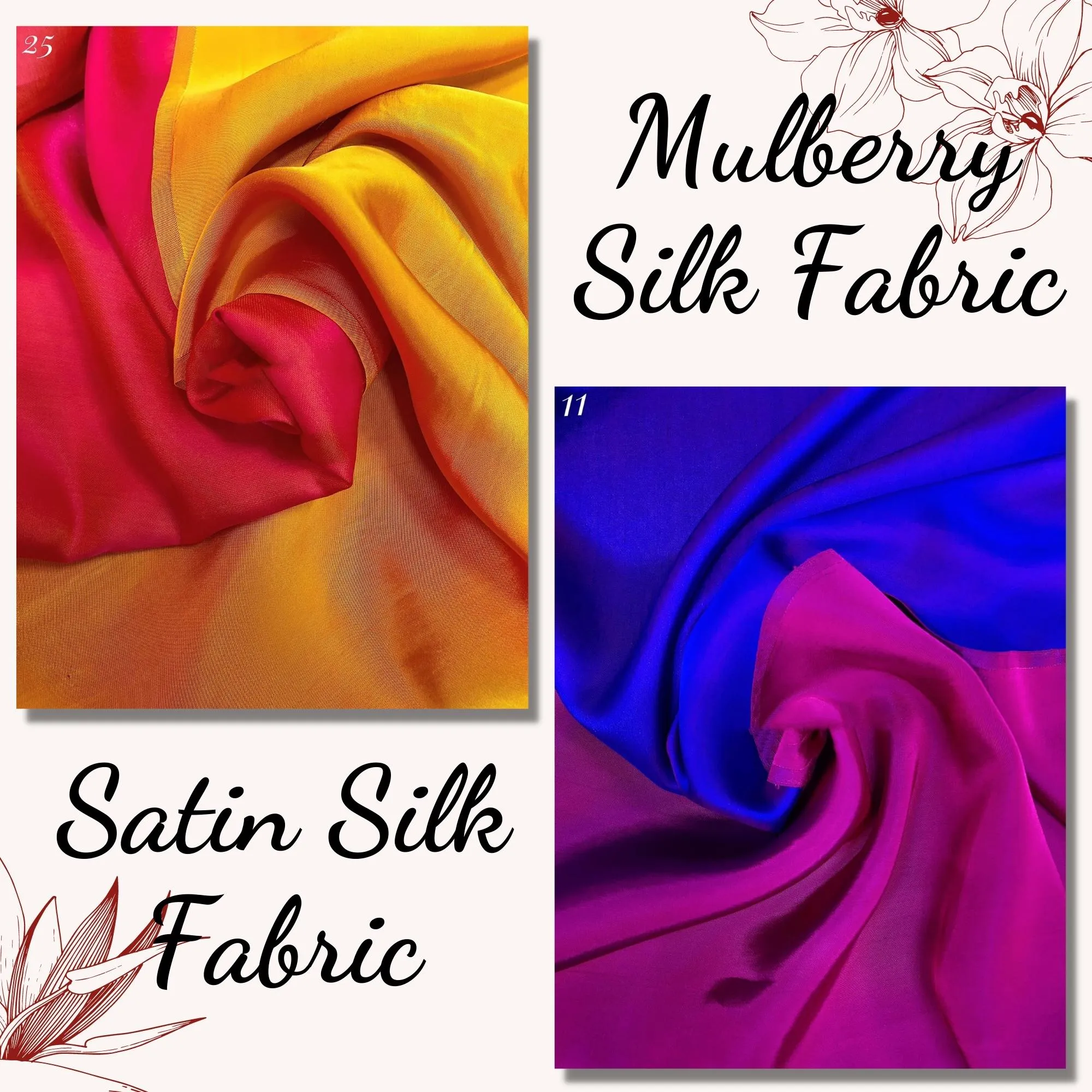 PURE MULBERRY SILK fabric by the yard – Satin silk fabric – 19mm - Organic fiber - Dress making - Gift for women - Silk apparel fabric