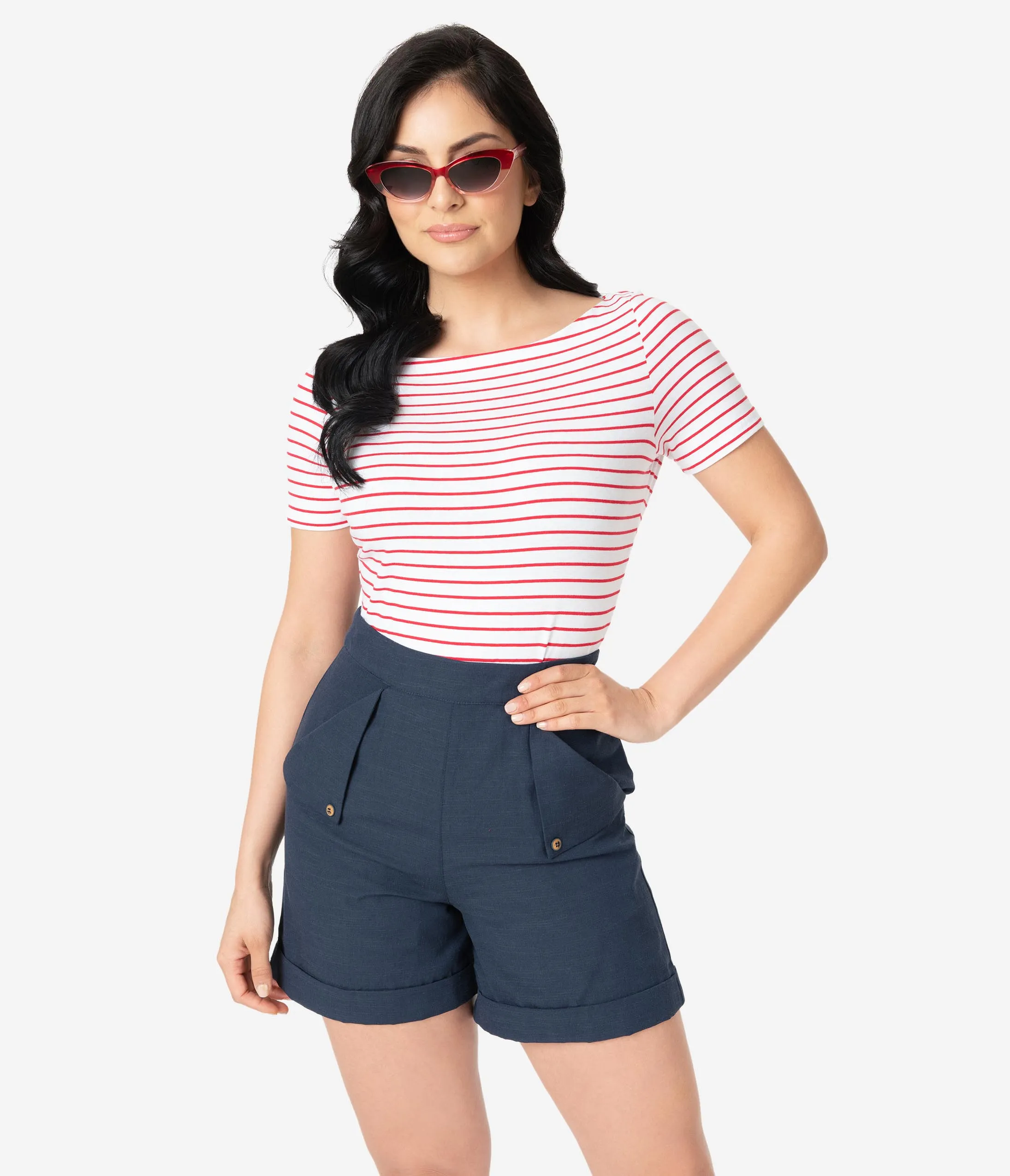 Red & White Striped Short Sleeve Top