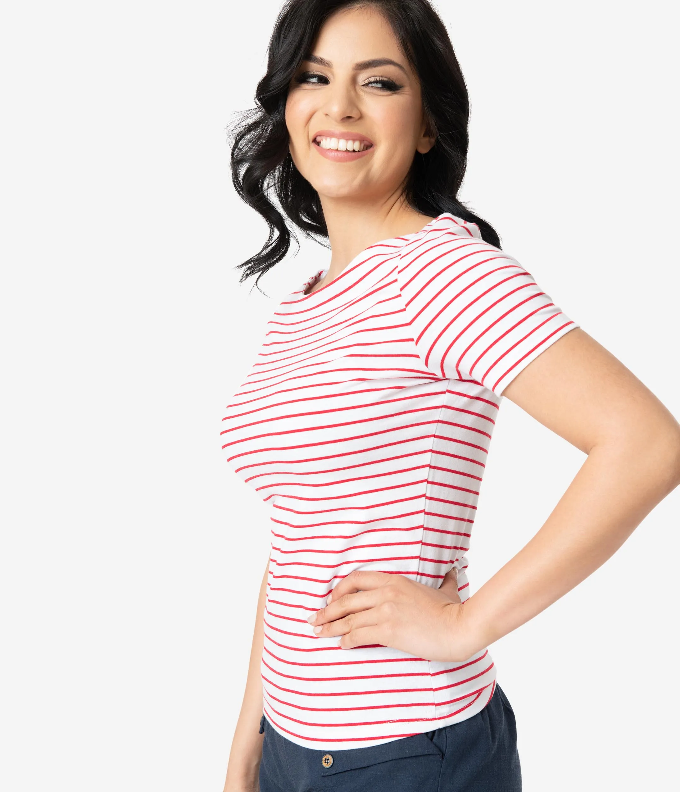 Red & White Striped Short Sleeve Top