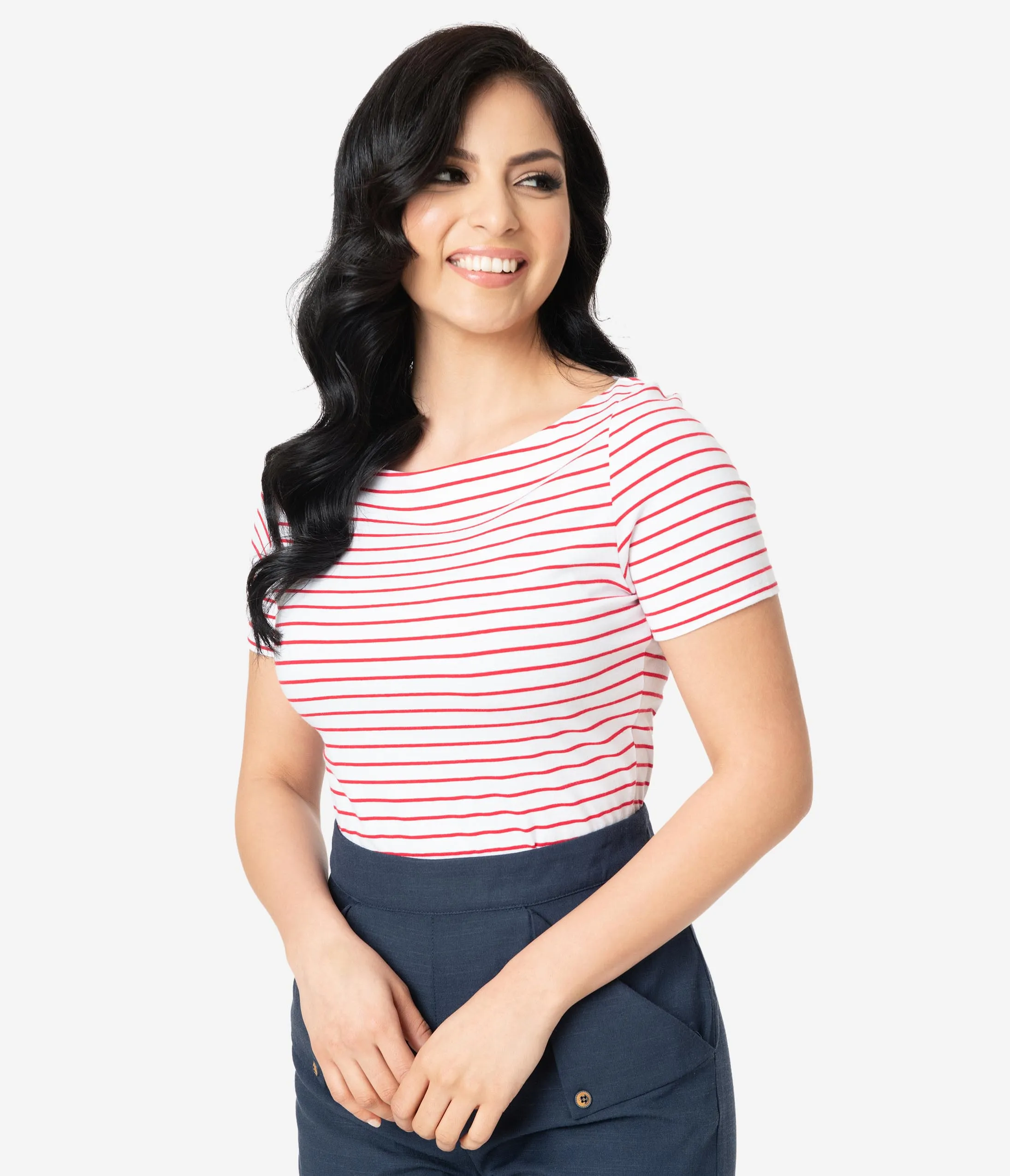 Red & White Striped Short Sleeve Top