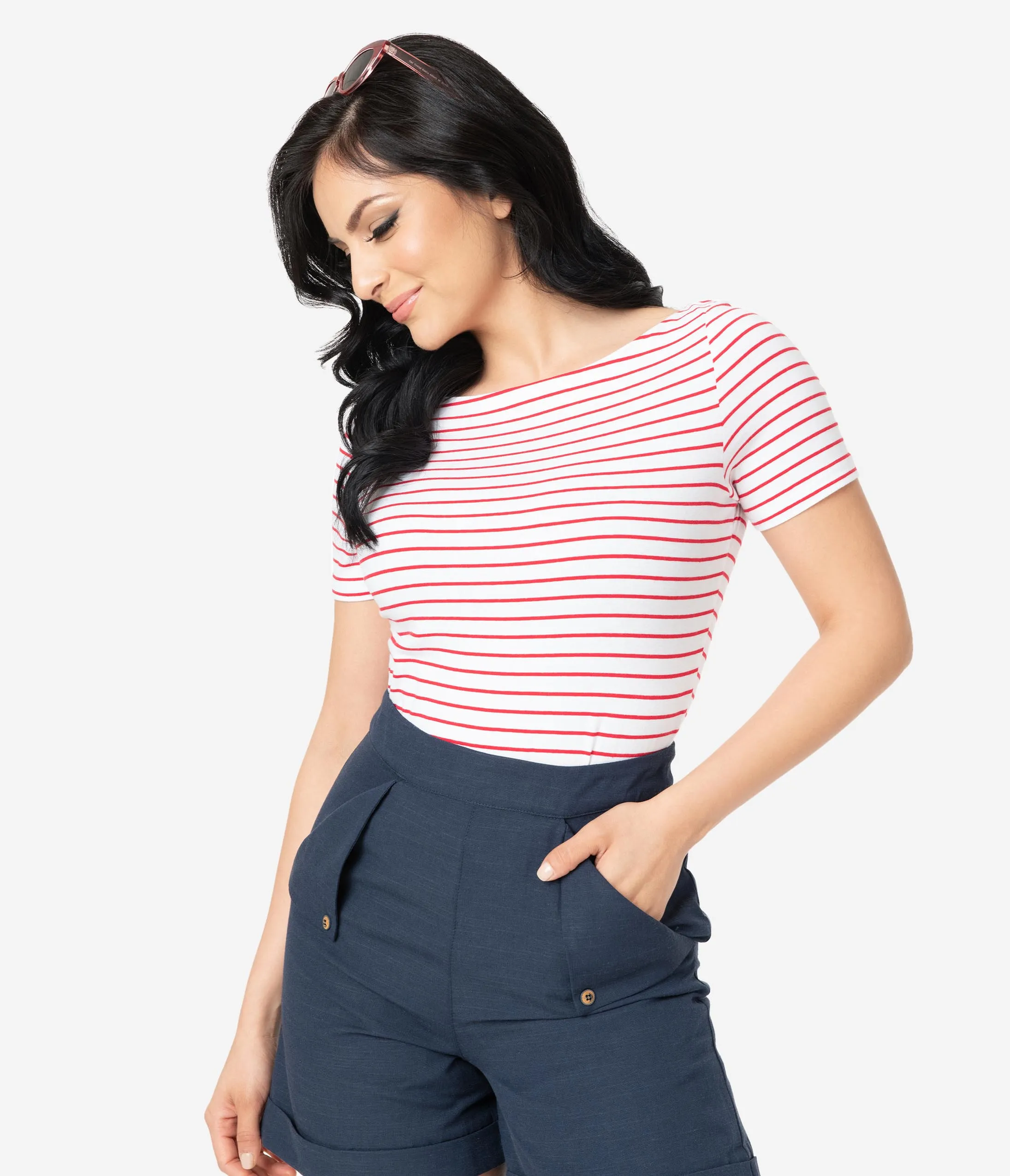 Red & White Striped Short Sleeve Top