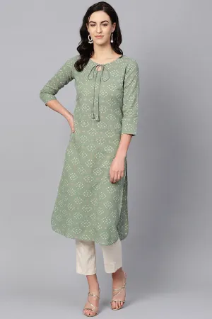 Sea Green Color Printed Trendy Kurti