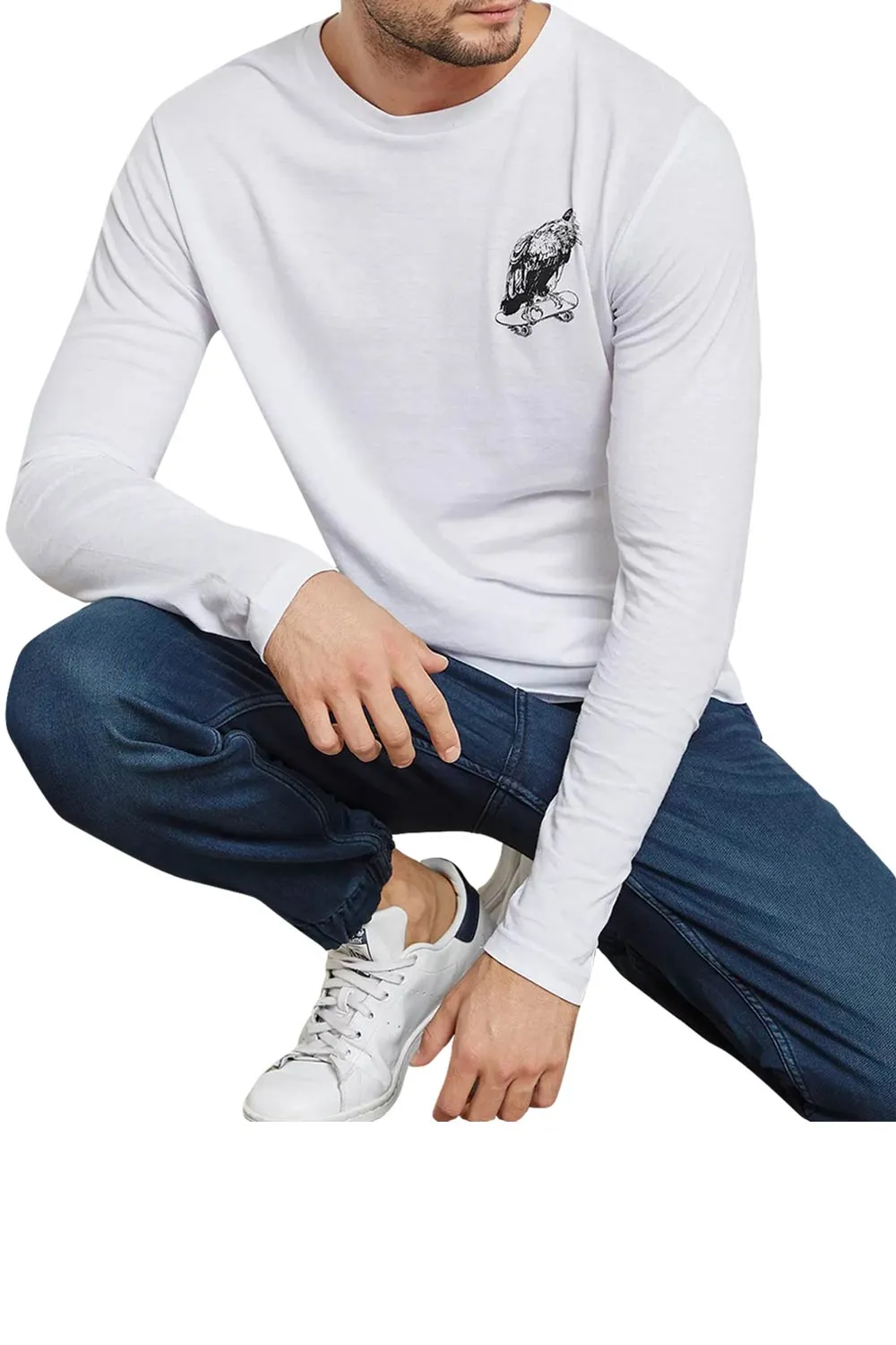 Skating Eagle Long Sleeve Cotton T-shirt - S/M