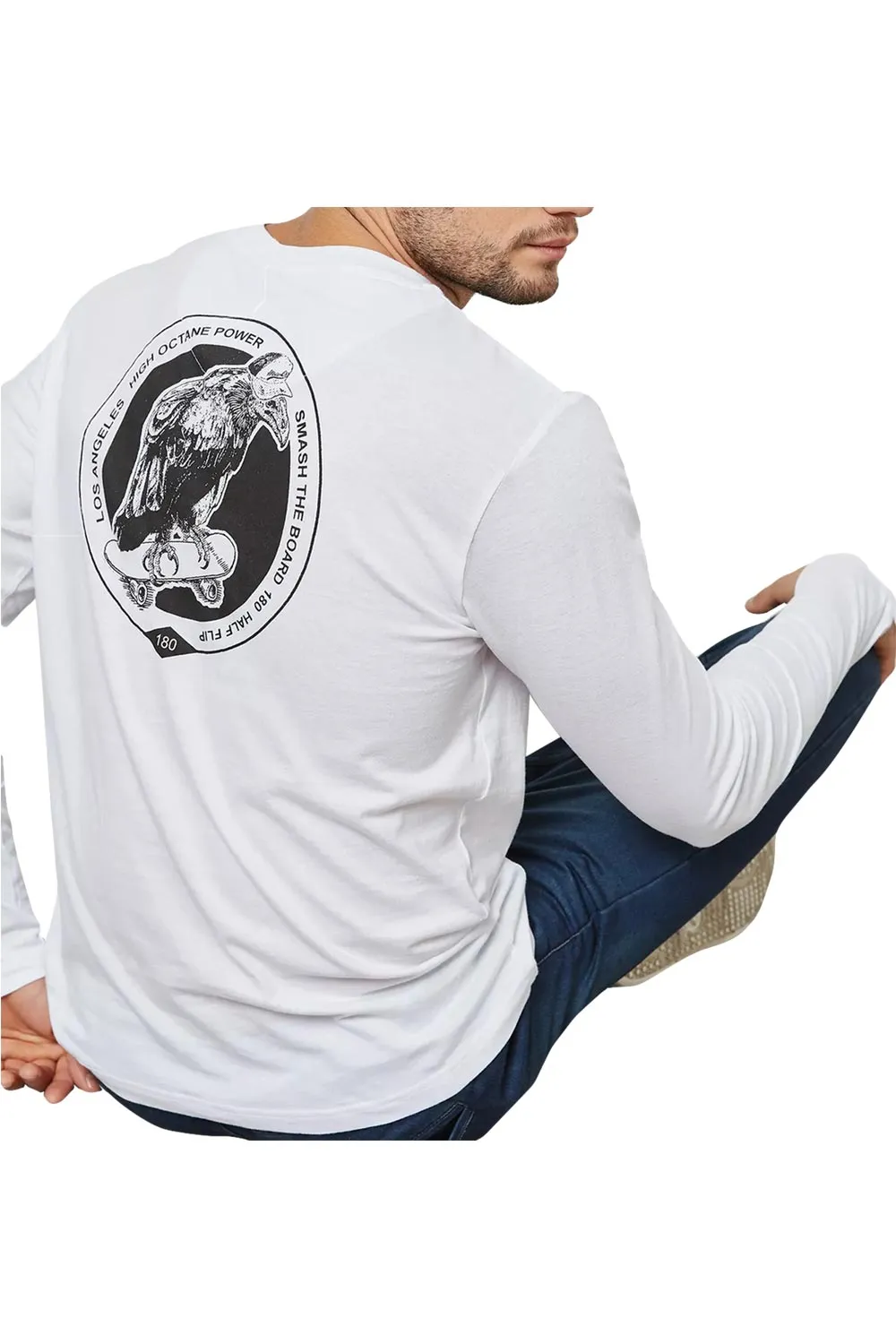 Skating Eagle Long Sleeve Cotton T-shirt - S/M