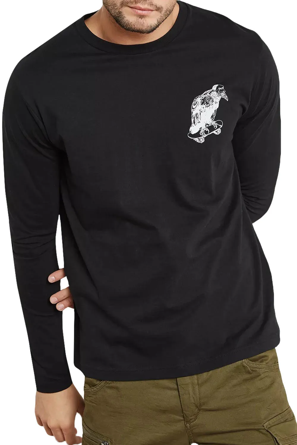 Skating Eagle Long Sleeve Cotton T-shirt - S/M