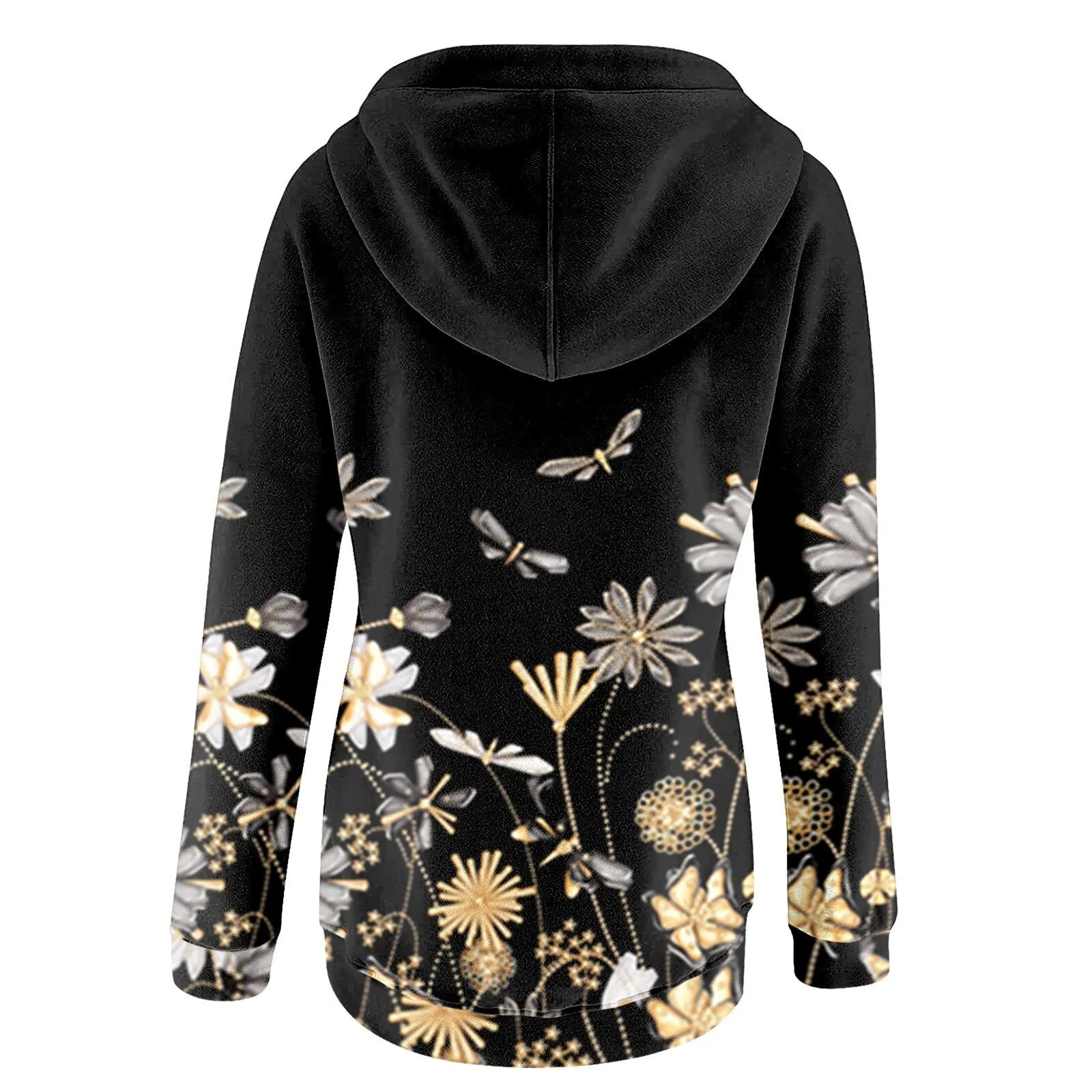 Women Floral Print Casual Warm Hoodies