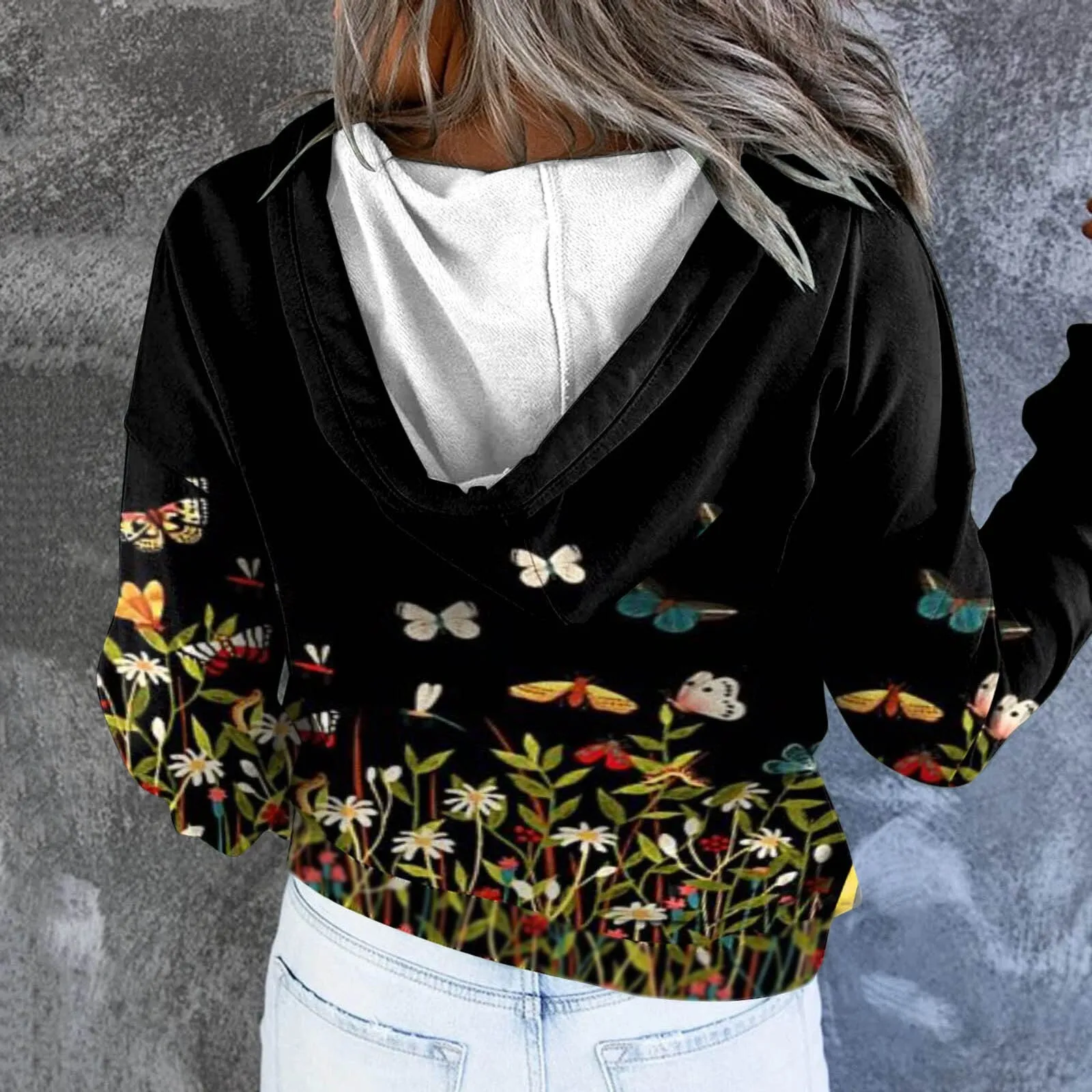 Women Floral Print Casual Warm Hoodies