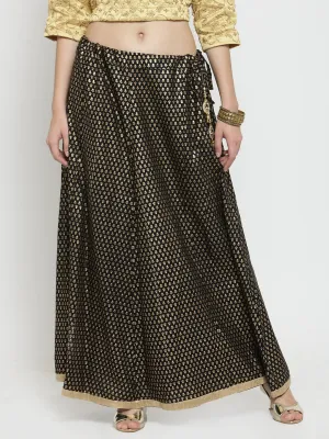 Women'S Black Printed Rayon Maxi Skirt