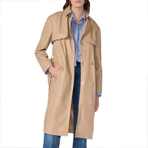 Women's Genuine Lambskin Beige Leather Trench Coat Ladies Winter