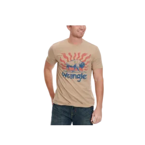 Wrangler Men's Toasted Sunrise Logo Graphic Short Sleeve Sand Buffalo Tan T Shirt